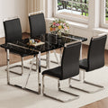 Table And Chair Set.A Rustic Industrial Rectangular Mdf Black Dining Table With Mdf Desktop And Electroplated Silver Metal Legs.Paried With 4 Chairs With Pu Cushion And Metal Legs. Black,Silver Seats 4 Mdf Metal