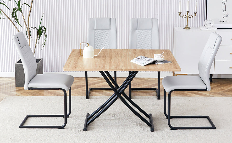 Modern Minimalist Multifunctional Lift Table With 0.8 Inch Mfc Tabletop And Black Metal Legs, Can Be Used As Dressing Table, Coffee Table, Dining Table, And Office Desk. Lt 10055 Black Iron