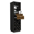 Classic Bar Cabinet, Two Drawers, Twelve Built In Wine Rack Black Walnut Multicolor Dining Room Modern Particle Board Shelves Included Particle Board