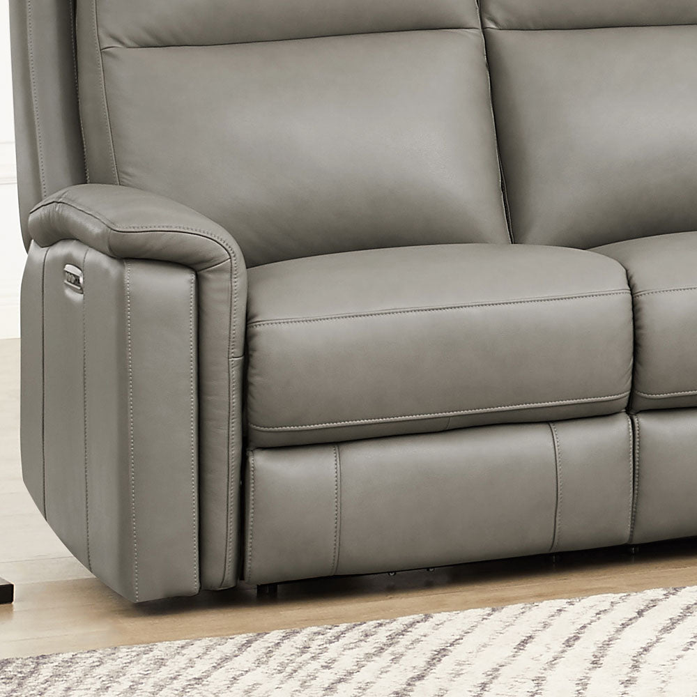 Stanfield Power Headrest Zero Gravity Reclining Sofa Gray Genuine Leather Wood Primary Living Space Medium Firm Tight Back Mid Century Modern Eucalyptus Pillow Top Arms Memory Foam Leather 3 Seat