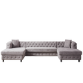 126 Inch Modern Style Chenille Three Piece Sofa, Pull Point Design U Shaped Sofa Two Chaise Longue Seats, Two Pillows And Plastic Feet, Suitable For Living Room, Bedroom, Lounge And Projection Room