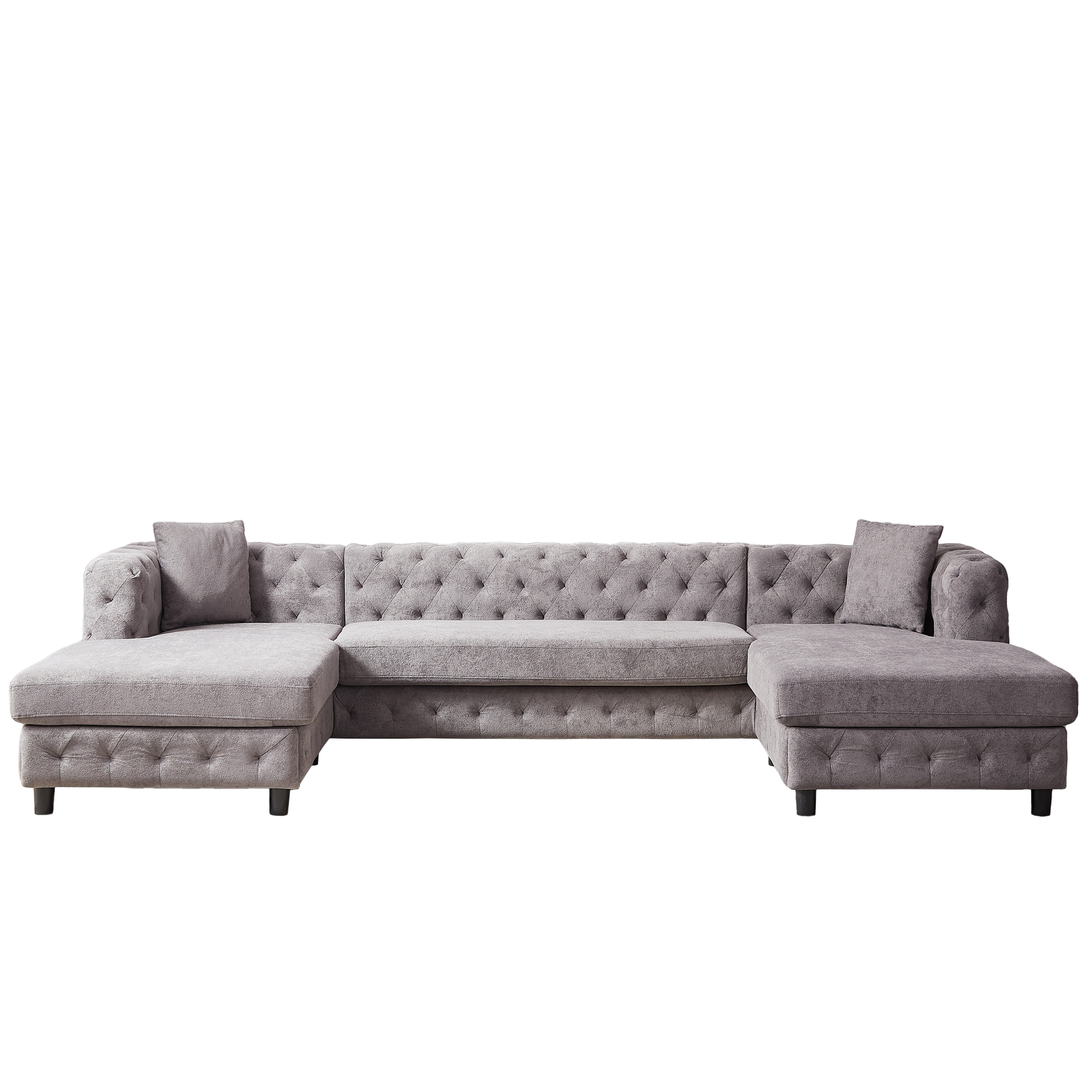 126 Inch Modern Style Chenille Three Piece Sofa, Pull Point Design U Shaped Sofa Two Chaise Longue Seats, Two Pillows And Plastic Feet, Suitable For Living Room, Bedroom, Lounge And Projection Room