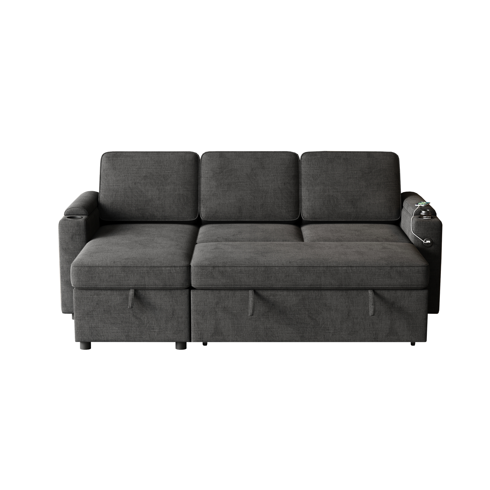 Mh85.8" Sleeper Sofa, Sofa Bed 2 In 1 Pull Out Sofa Bed With Storage Sofa, Sofa Sleeper With Pull Out Bed With Charging Port Black Polyester Primary Living Space Eucalyptus Polyester Fabric 3 Seat