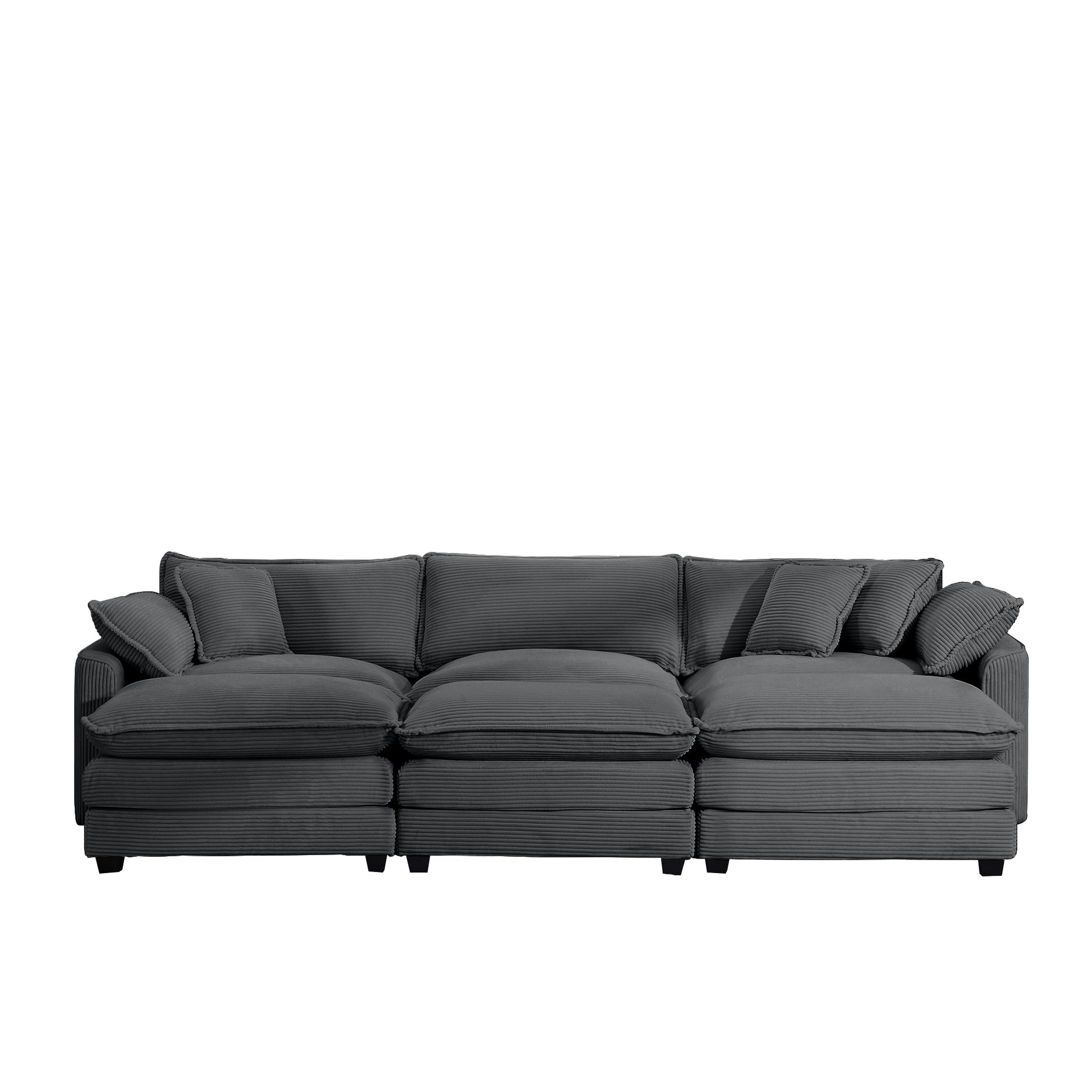 Oversized Modular Cushion Sofa, Portable Ottoman, L Shaped Corner Low Back Deep Seating Spacious Sofa Setfor Home Apartment Living Room Set, Grey Corduroy Grey Corduroy 3 Seat