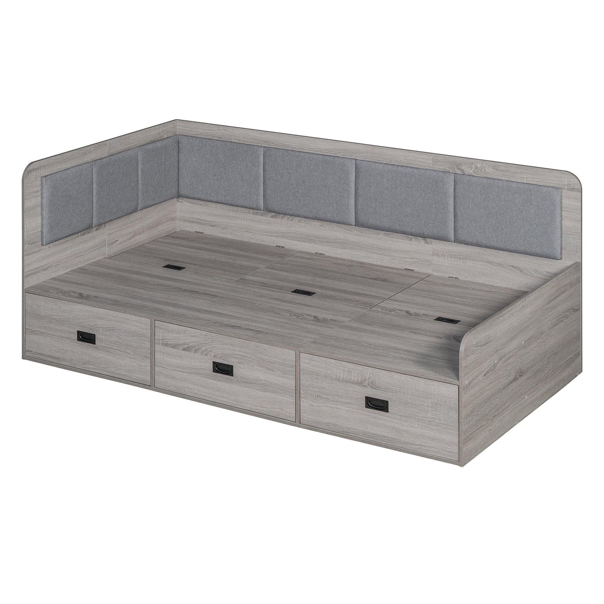 Twin Size Daybed With Three Drawers And Three Storage Compartments, Gray Twin Gray Mdf