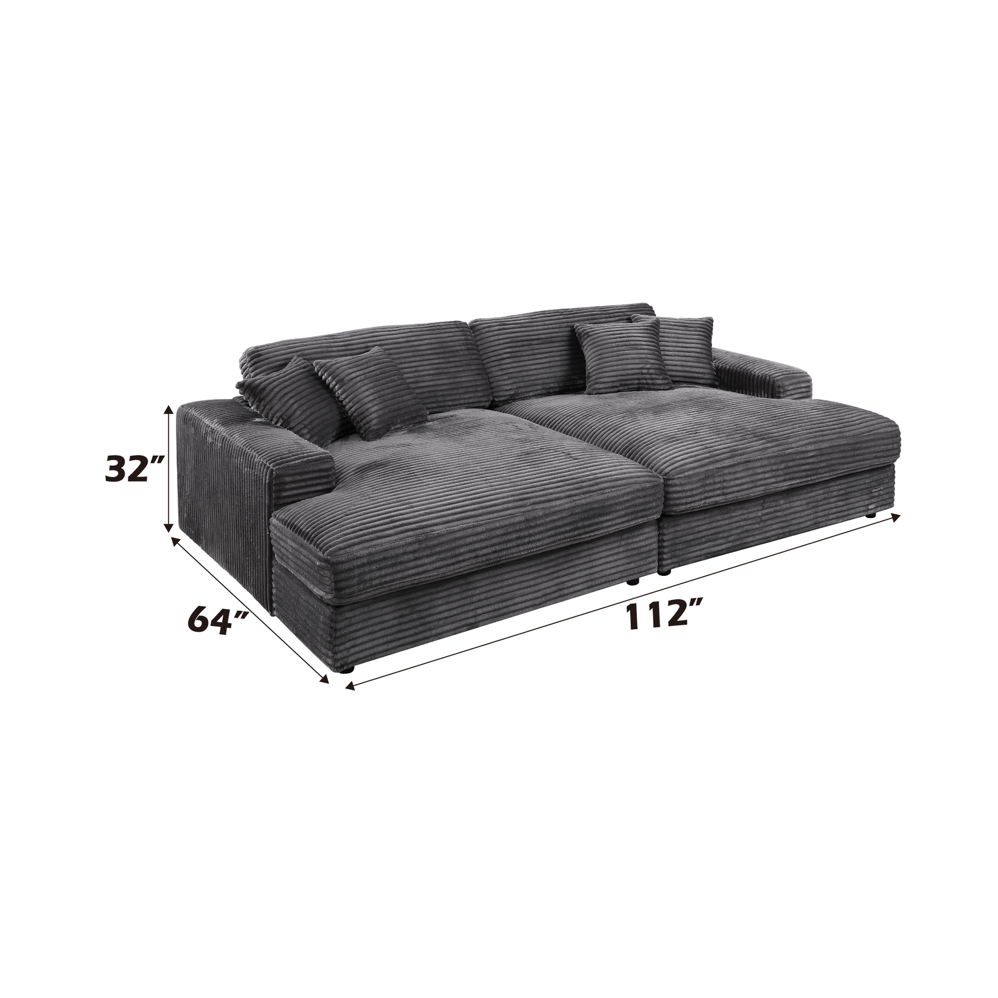 Hilde Sectional Sofa W 4 Pillows, Gray Velvet Lv03690 Gray Upholstered 2 Seat