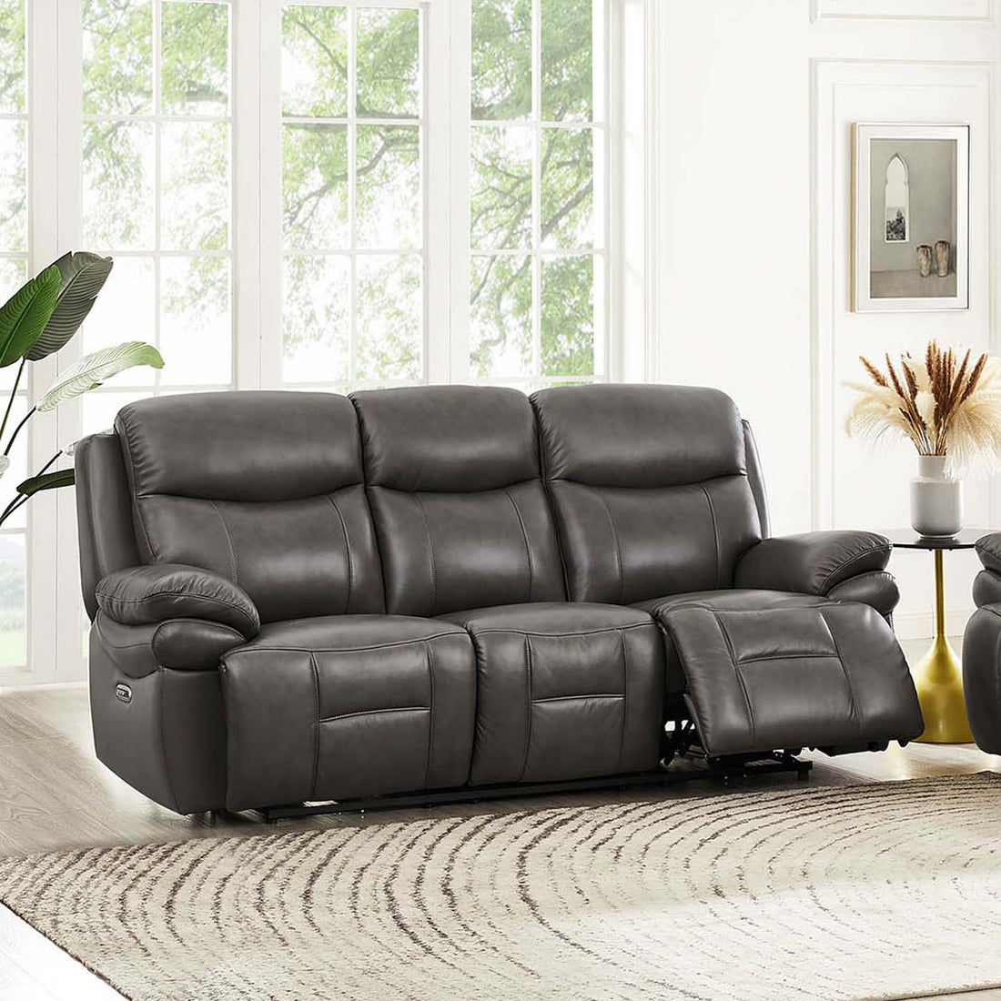 Springdale Power Headrest Zero Gravity Reclining Sofa Gray Memory Foam Genuine Leather 3 Seat