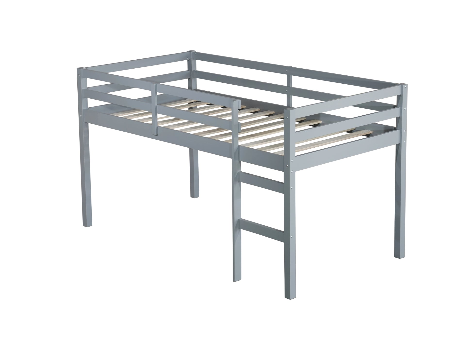 Solid Wooden, Rubber Wooden Twin Loft Bed With Ladder, Bed Platform Of Strengthened Slatsgrey Twin Grey Rubber Wood