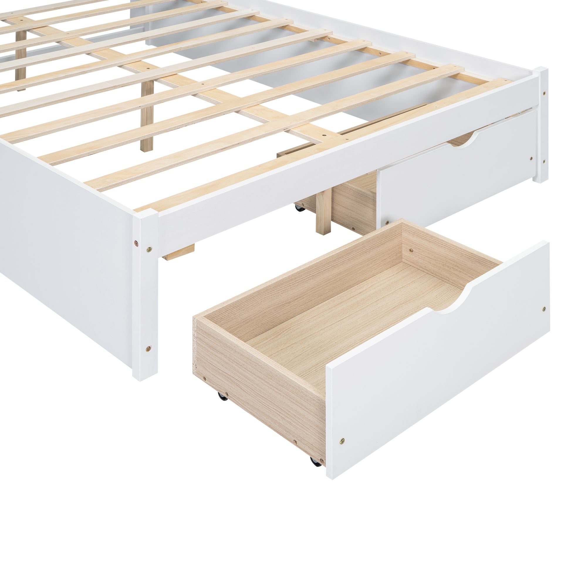 Full Size Platform Bed With Storage Headboard And 2 Drawers, White Box Spring Not Required Full White Wood Bedroom Bed Frame Solid Wood Mdf