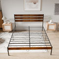 Iron Platform Bed Frame With Rustic Wood Headboard & Footboard Queen Size Brown Box Spring Required Queen Black,Brown Iron Brown Bedroom Minimalist,Modern Bed Frame Mdf Iron
