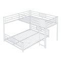 L Shaped Metal Twin Over Full Size Bunk Bed, White Box Spring Not Required White Metal Metal