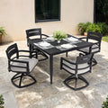 5 Piece Outdoor Patio Aluminum Furniture, Modern Dining Set, Including 4 Swivel Rockers Sunbrella Fabric Cushioned And 40