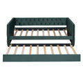 Twin Size Tufted Upholstered Daybed With Trundle, Velvet Sofabed With Rivet Design, No Box Spring Needed,Green Twin Green Velvet