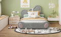 Twin Size Velvet Platform Bed With Bear Shaped Headboard, With Bed End Storage Pocket, Gray Twin Gray Plywood