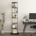 6 Tier Rotating Bookshelf, Floor Rack Simple Bookcase With Acrylic Plate Student Multi Function Creative Bookshelf For Living Room With Anti Toppling Base Black Particle Board