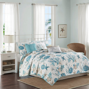 6 Piece Cotton Sateen Quilt Set With Throw Pillows Aqua Full Queen Full Aqua Cotton