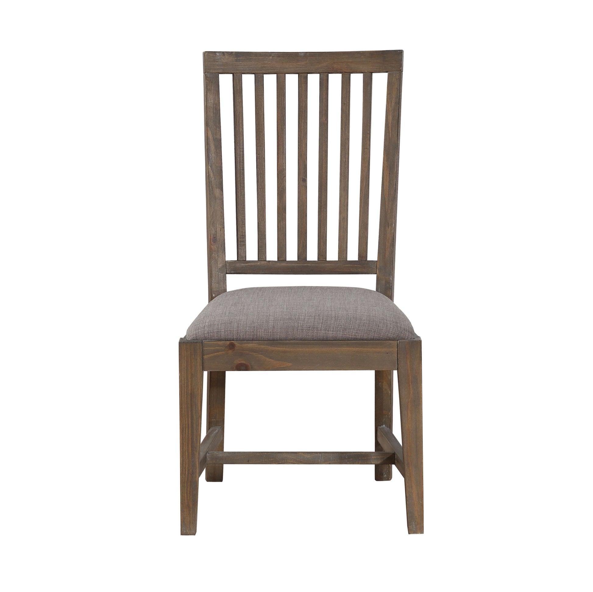 Wooden Chair With Fabric Upholstered Seat And Slat Style Back, Set Of 2, Oak Brown And Gray Grey Brown Wood Fabric