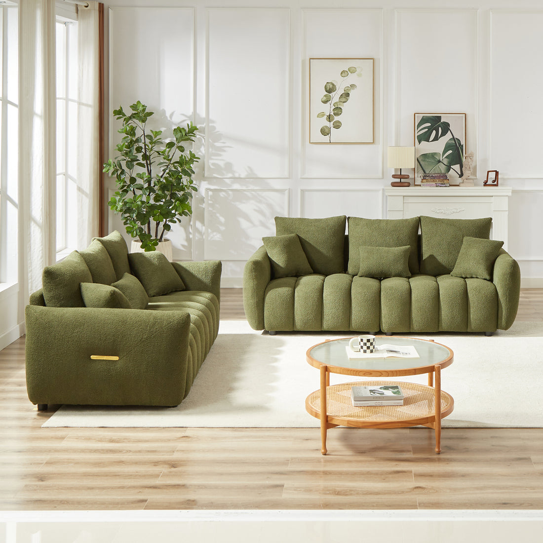 3 Seater 3 Seater Combo Sofa Modern Living Room Sofa, Teddy Sofa, Wooden Frame, 6 Cushions, Apartment Sofa Furniture Green Wood Primary Living Space Pine Foam Fabric 6 Seat