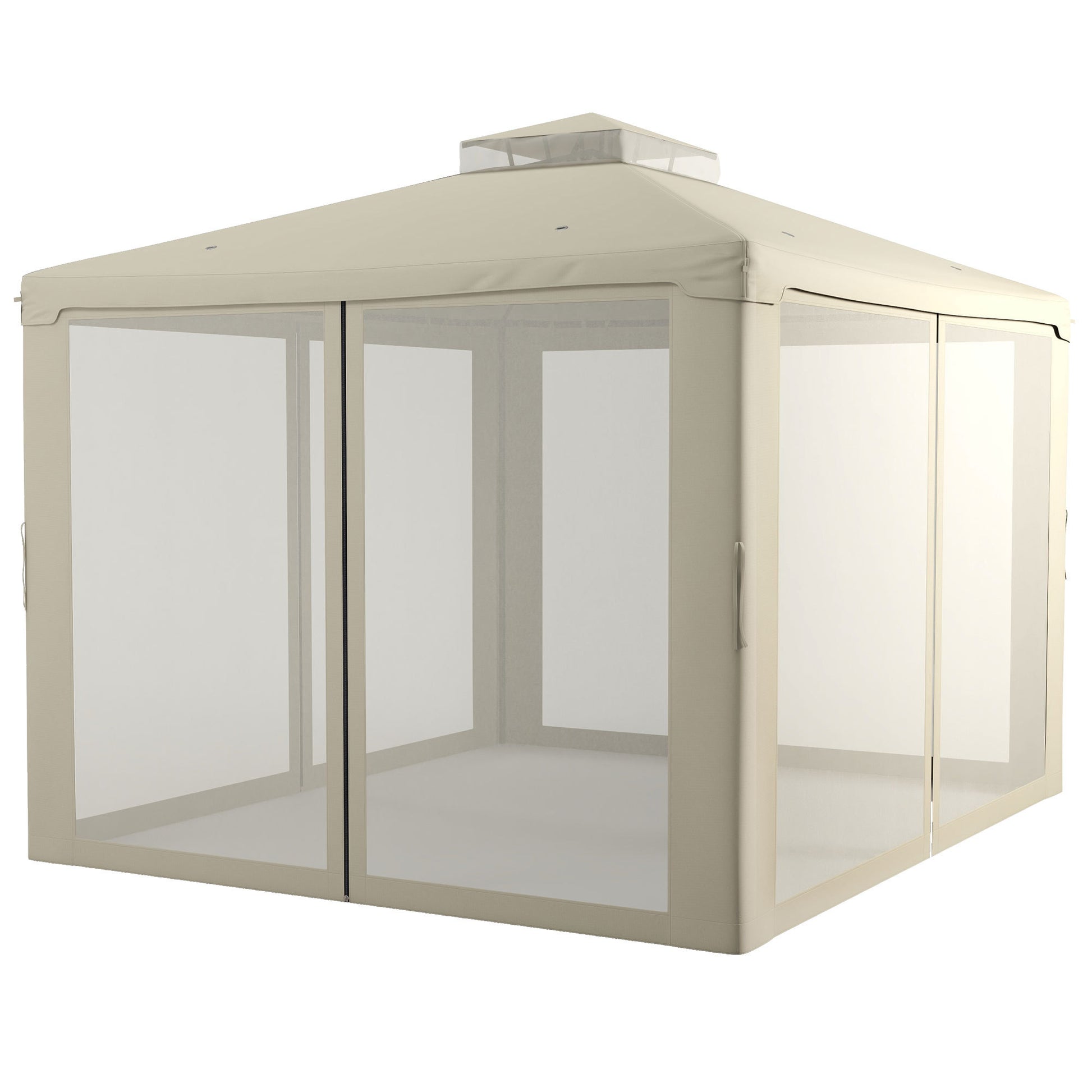 Outsunny 9.6' X 11.6' Patio Gazebo, Outdoor Canopy Shelter With 2 Tier Roof And Netting, Steel Frame For Garden, Lawn, Backyard, And Deck, Cream White Cream White Polyester