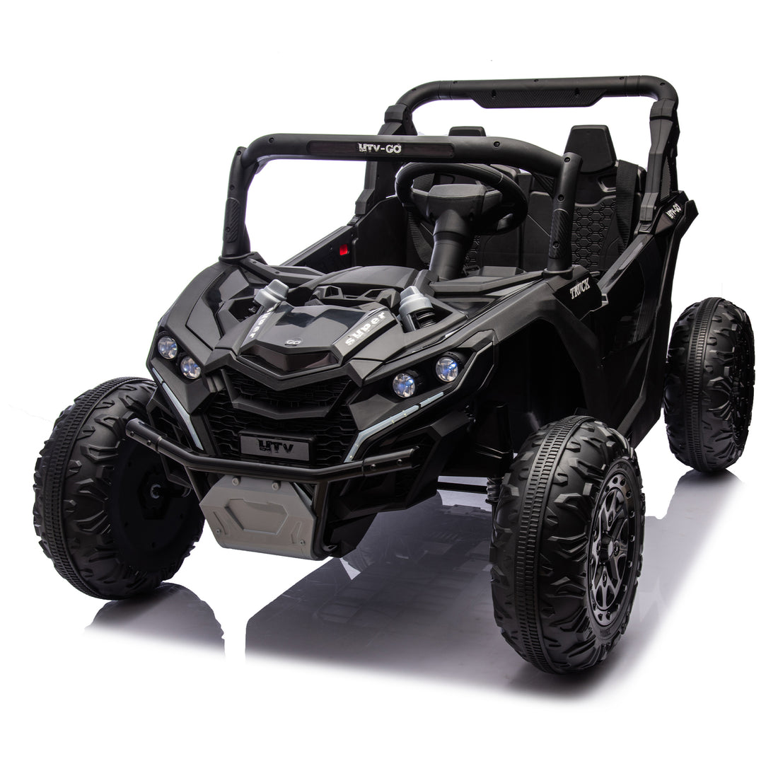 24V Two Seater Kids Ride On Utv W Parents Remote Control,Four Wheel Suspension,Slow Start,Large Wheel Design,Anti Collision Bar,Storage Space,Music,Usb,Bluetooth,Volume Control,Led Lights For Kids 3 . Black 100 149 Lbs Polypropylene