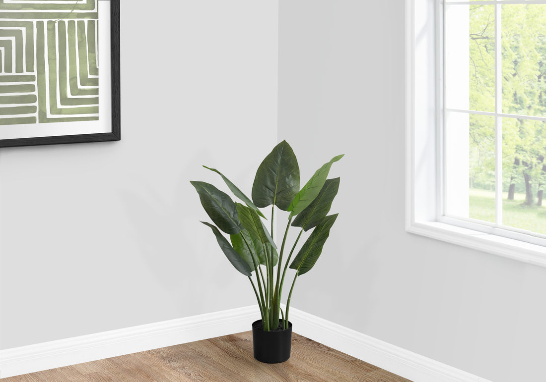 Artificial Plant, 37" Tall, Aureum Tree, Indoor, Faux, Fake, Floor, Greenery, Potted, Real Touch, Decorative, Green Leaves, Black Pot Green Foam Plastic