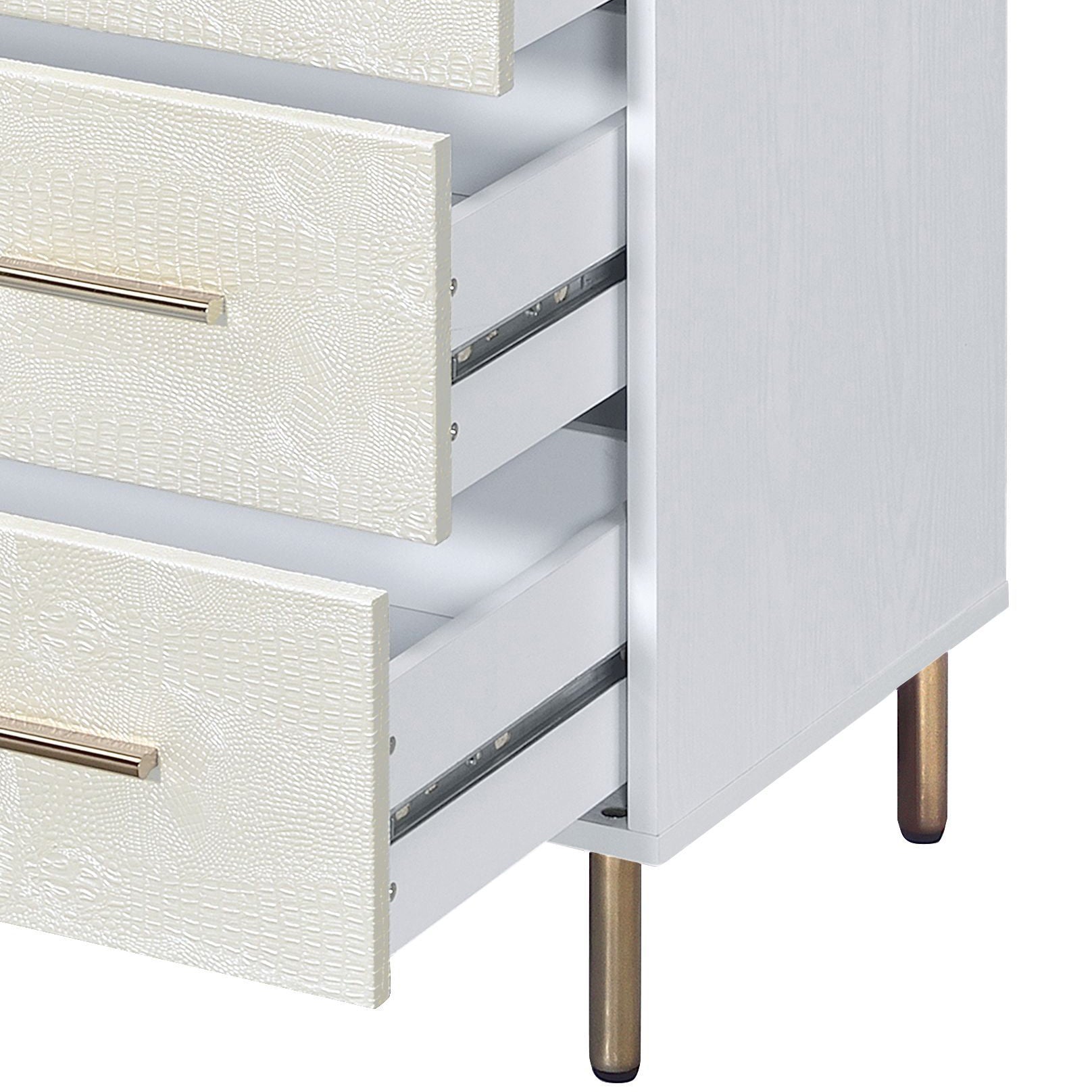 White And Champagne 4 Drawer Chest White Gold Bedroom Wood Metal