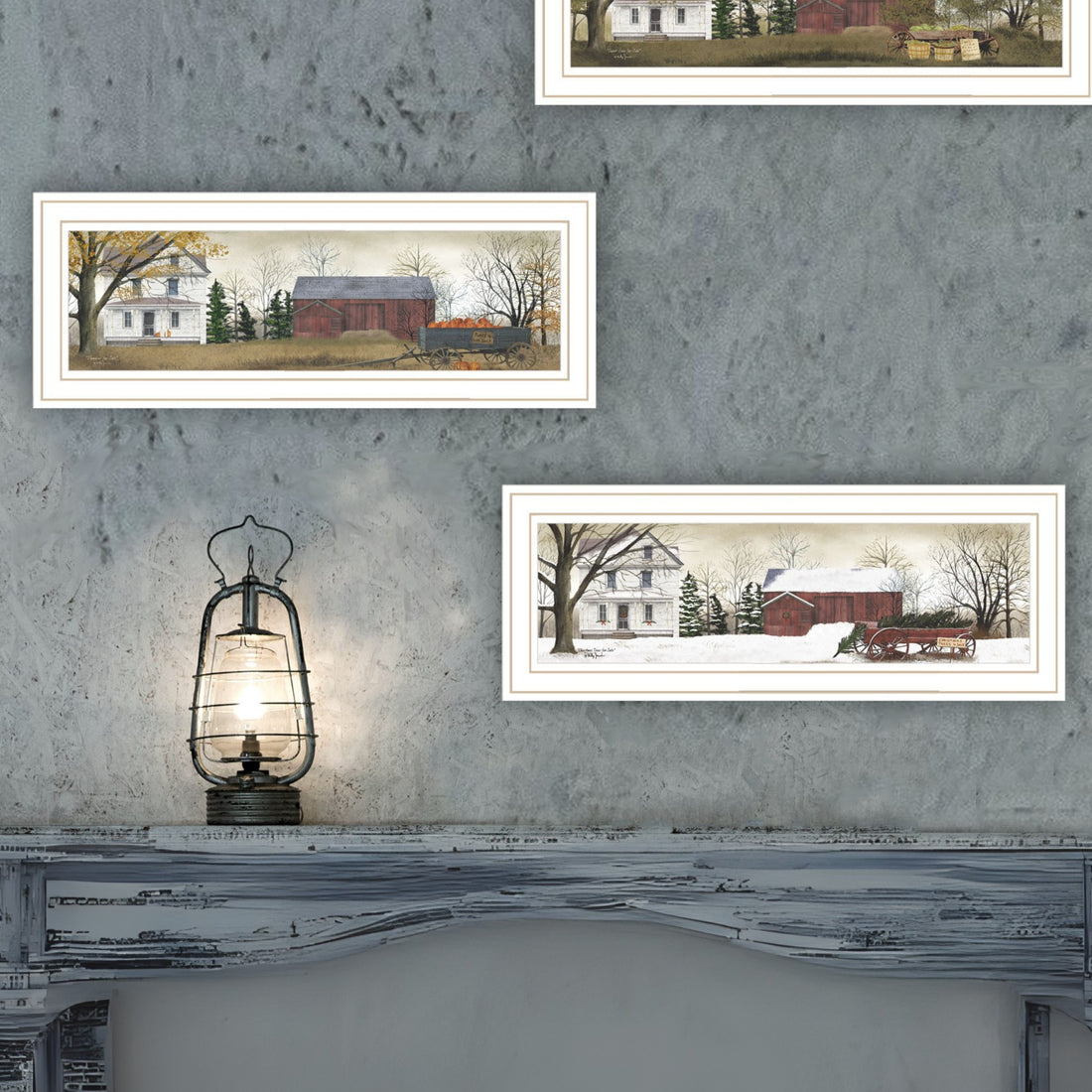 4 Piece Vignette Four Seasons Homesteads White Framed Wall Art For Living Room, Bedroom Wall Art Print For Home Decor By Billy Jacobs Multicolor Wood Paper