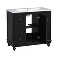 Contemporary Black Bathroom Vanity Cabinet 36X18X34 Inches, 4 Drawers & 1 Cabinet Door, Multipurpose Storage, Resin Integrated Sink, Adjustable Shelves, Solid Wood Frame With Mdf Black Bathroom
