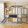 Twin Size Loft Bed With Ladder And Slide, House Bed With Blackboard And Light Strip On The Roof, Gray Twin Gray Solid Wood Mdf