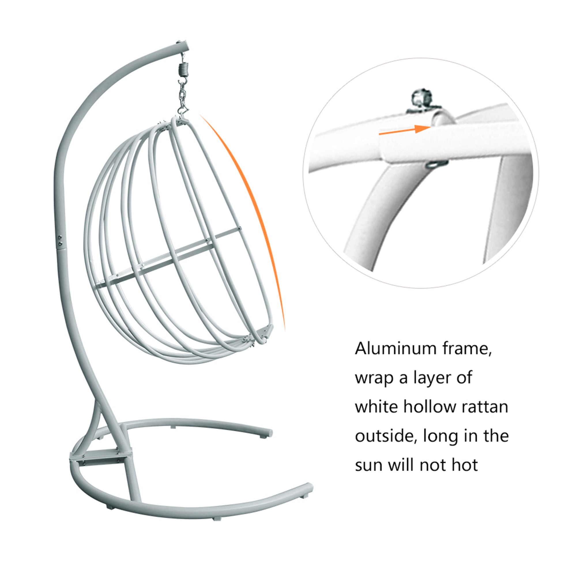 Hanging Egg Chair With Stand, Hammock Swing Chair With Hanging Kit,Orange Orange Rust Resistant Frame Garden & Outdoor Modern Aluminium