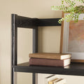 Transitional Wide Reeded Bookshelf With Drawers On Bottom Black Black Mdf Mdf