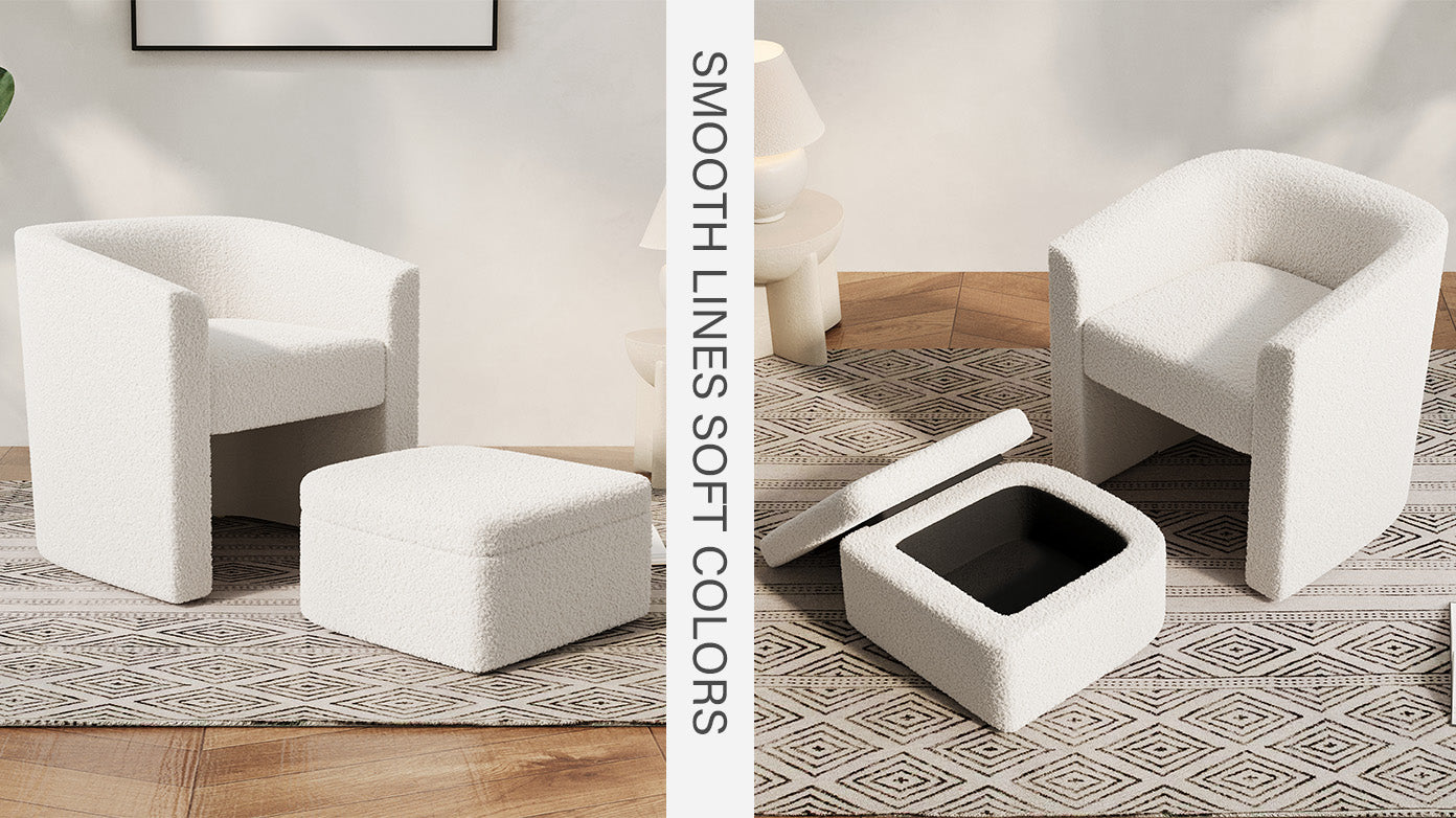 Accent Chair White Sofa Chair One Set, Modern Living Room Side Chair, Single Sofa Chair, Footstool With Storage, Suitable For Bedroom Office Reading Space, Study Cream White Cream White Foam Velvet