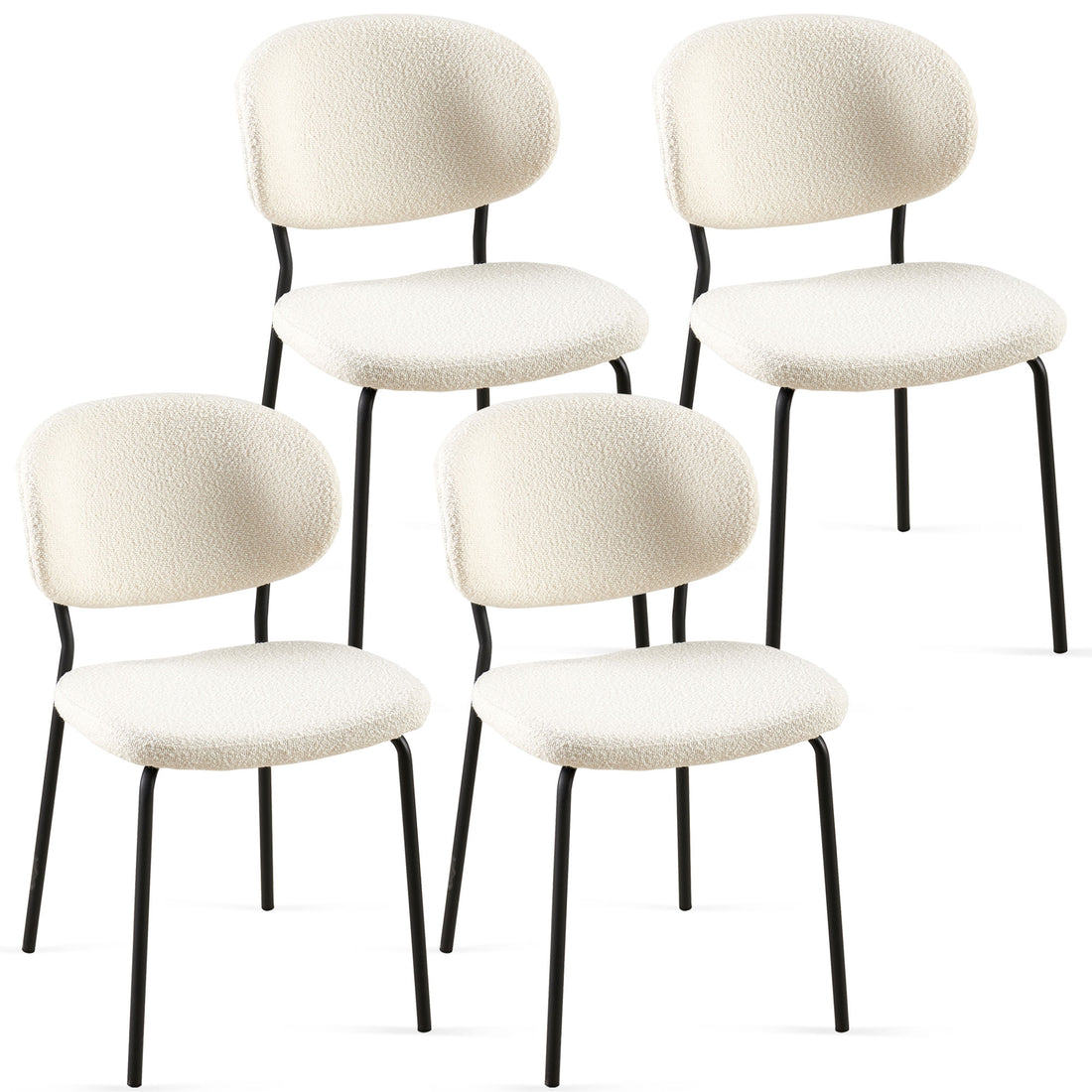 Beige Boucle Fabric Dining Chairs Set Of 4,Modern Dining Room Chairs With Black Metal Legs, Armless Kitchen Chair For Dining Room, Living Room Metal Plaid Beige Dining Room Powder Coated Foam Dry Clean Modern Dining Chairs Solid Back Foam Boucle