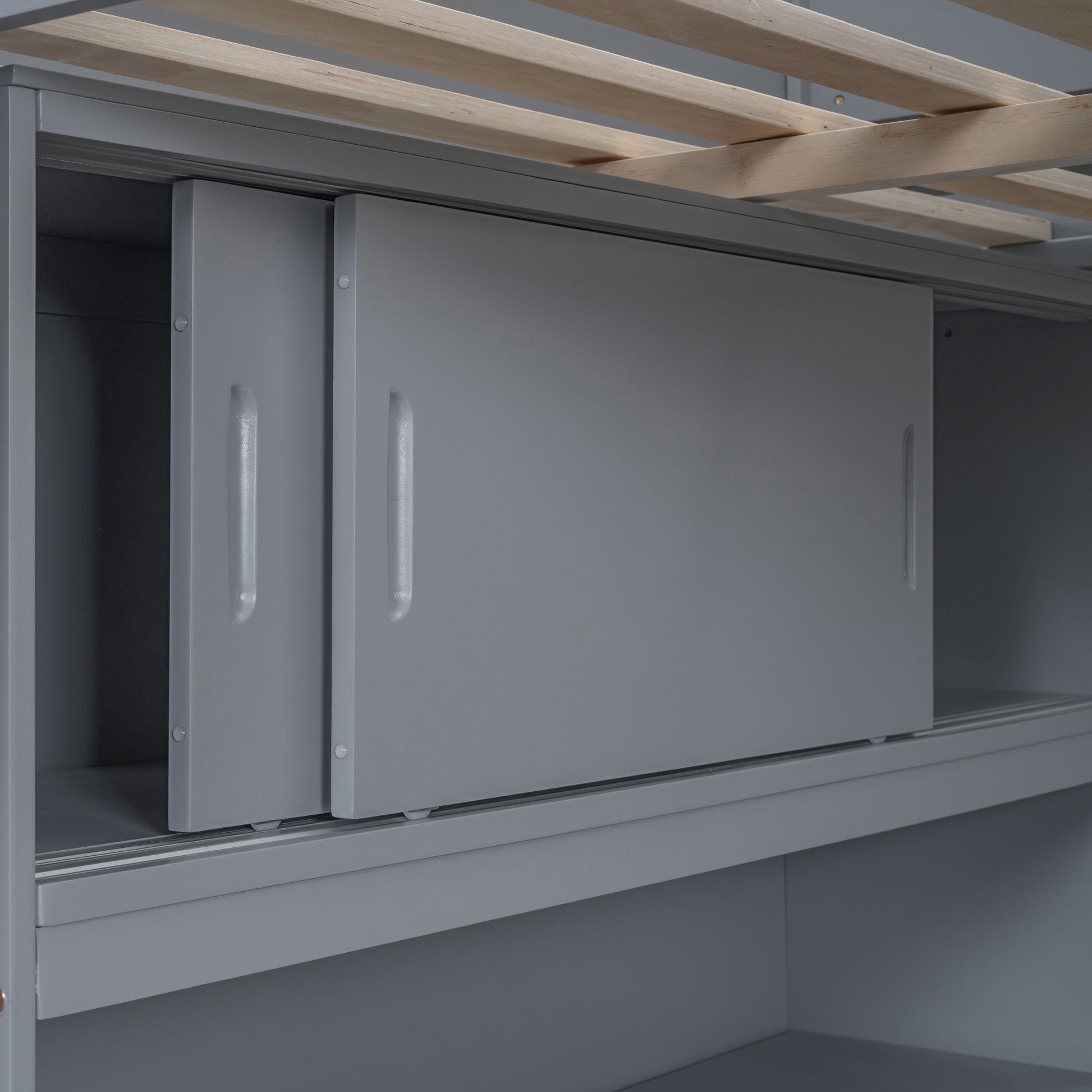 Full Size Loft Bed With Desk And Shelf Gray Full Gray Solid Wood