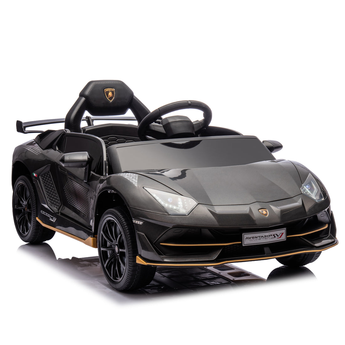 12V Kids Ride On Car W Parents Remote Control,Licensed Lamborghini Aventador Xago,Hydraulic Pressure Door,Slow Start,Early Education,Bluetooth,Adjustable Volume,Mp3,Usb,Led Lights For Kids Aged 3 8. Black 50 99 Lbs Polypropylene