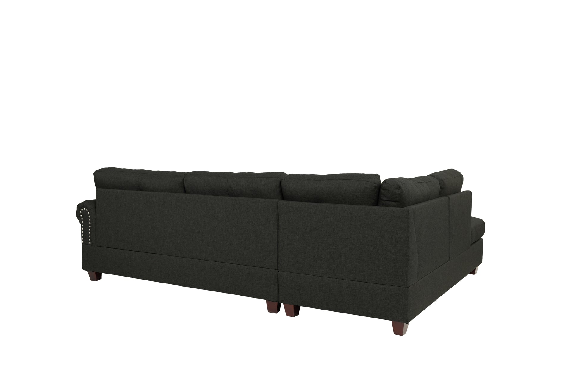 Contemporary 3 Pcs Sectional Sofa Ash Black Polyfiber Cushion Sofa Chaise Ottoman Reversible Couch Pillows Black Multi Wood Primary Living Space Tufted Back Contemporary,Modern L Shaped Rubberwood Particle Board 5 Seat