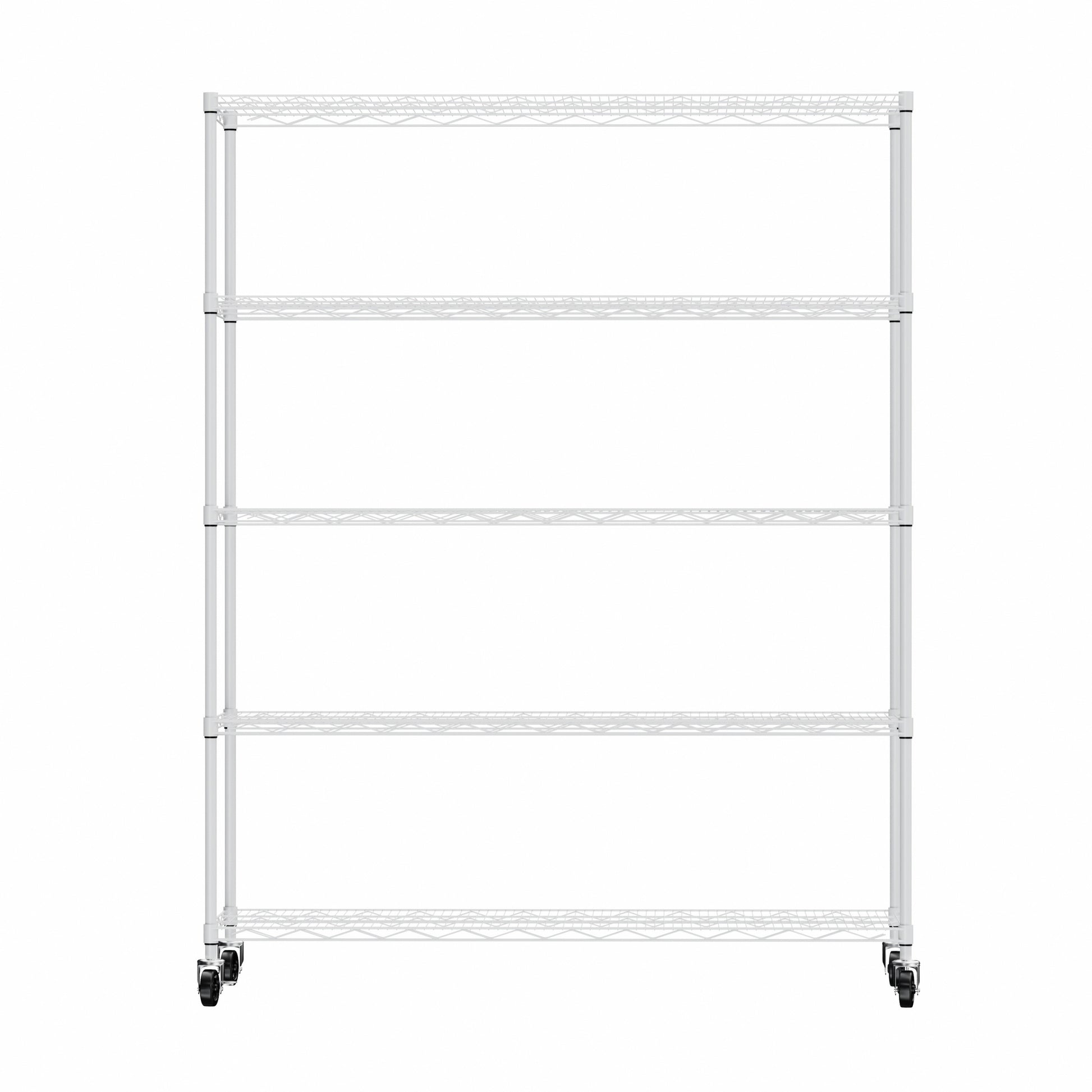 Warehouse, Supermarket, Kitchen, And Other 5 Layer Heavy Duty Adjustable Shelves With Wheels And Adjustable Feet, Each Metal Frame Bearing 300 Pounds. 59.45 "L 24.02 "W 71.65 "H,White White Steel