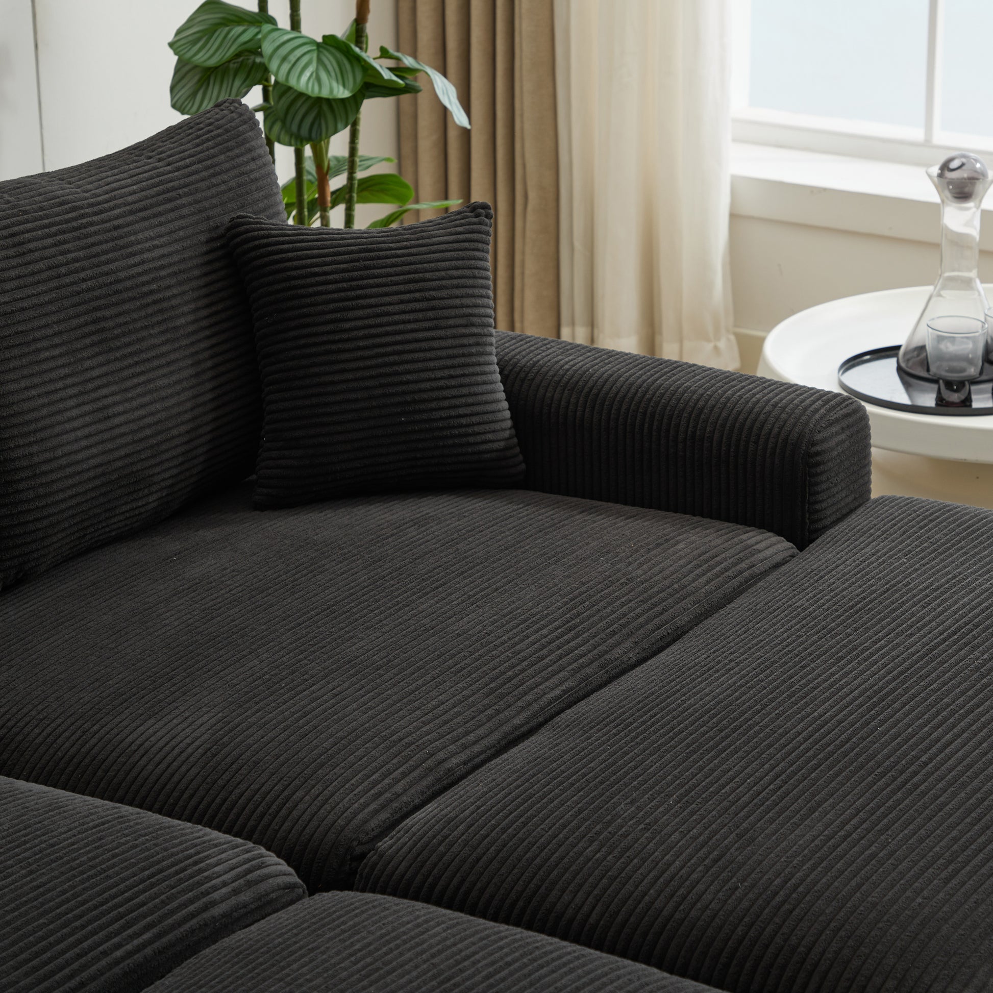 Modern Sectional Couch2 Pieces Corduroy Couch Cushion Coverssoft Stretch Sofa Slipcovers With 2Pcs Pillows Black Corduroy 2 Seat