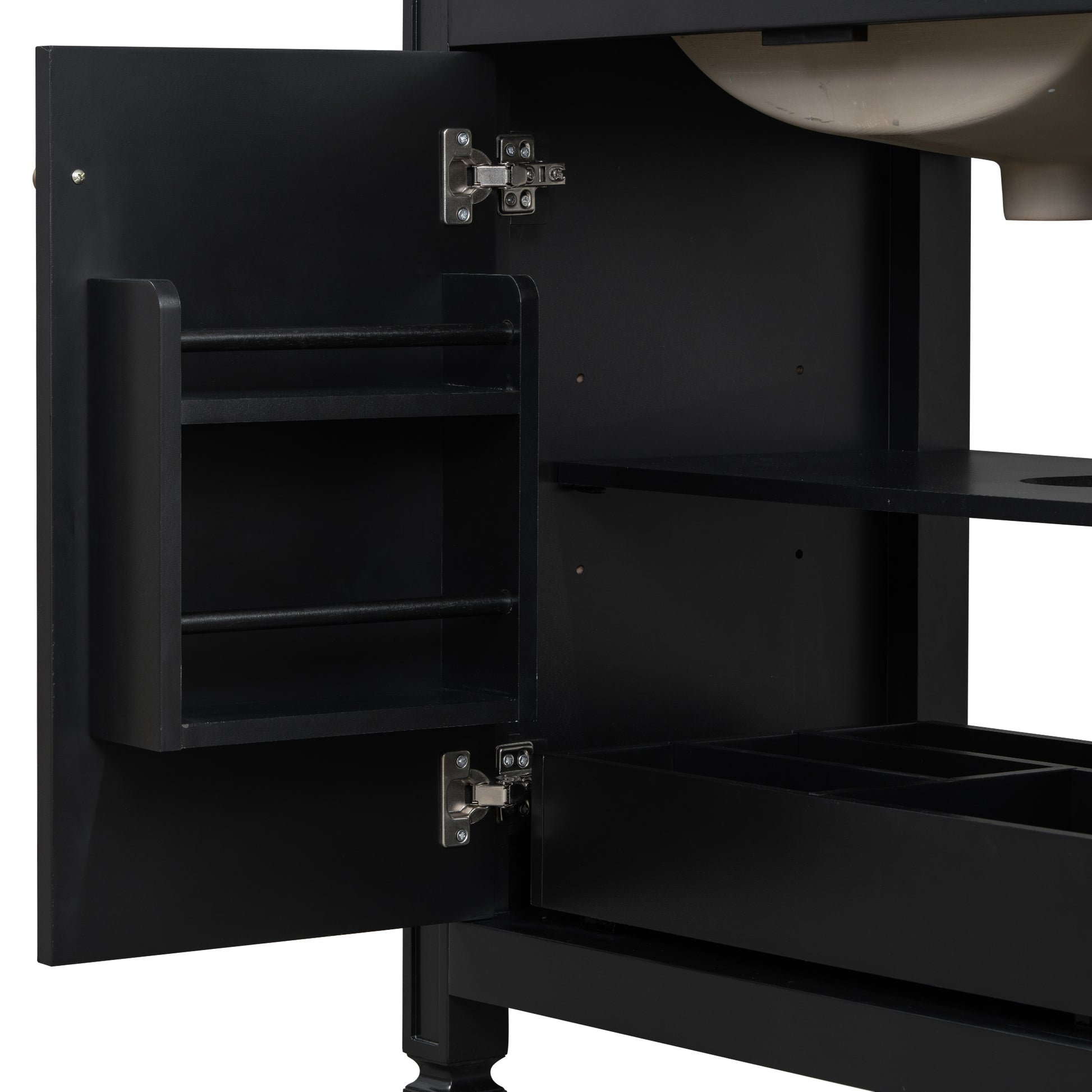 30" Bathroom Vanity With Sink, Two Doors With Shelf, Soft Close Door Hinges, Vintage Style, Black Black Ceramic Mdf,Rubber Wood