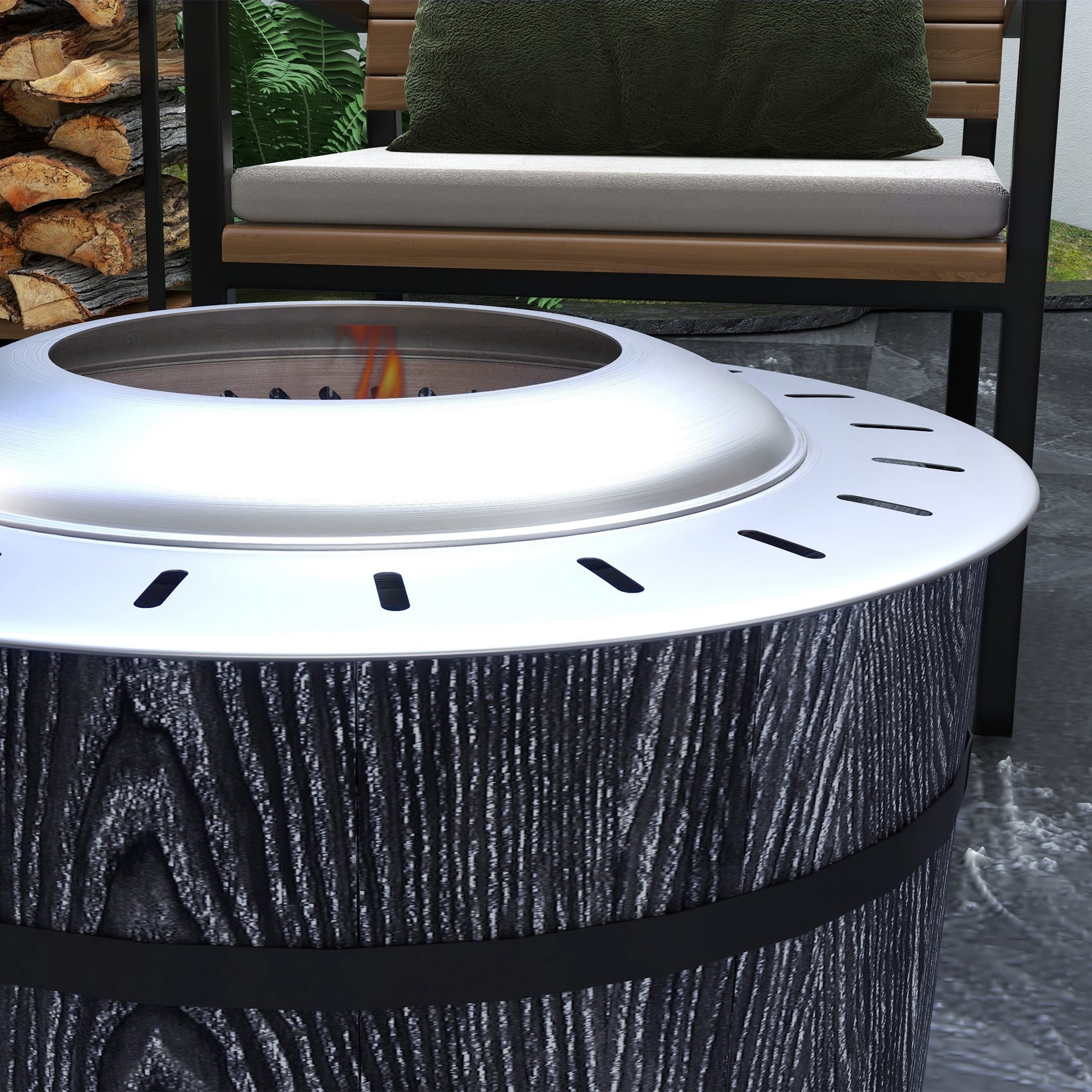 Outsunny Smokeless Fire Pit With Fireproof Mat, 20" Barrel Style Portable Wood Burning Firepit, Magnesium Oxide Low Smoke Camping Bonfire Stove For Backyard, Patio, Picnic, Black Black Magnesium Oxide