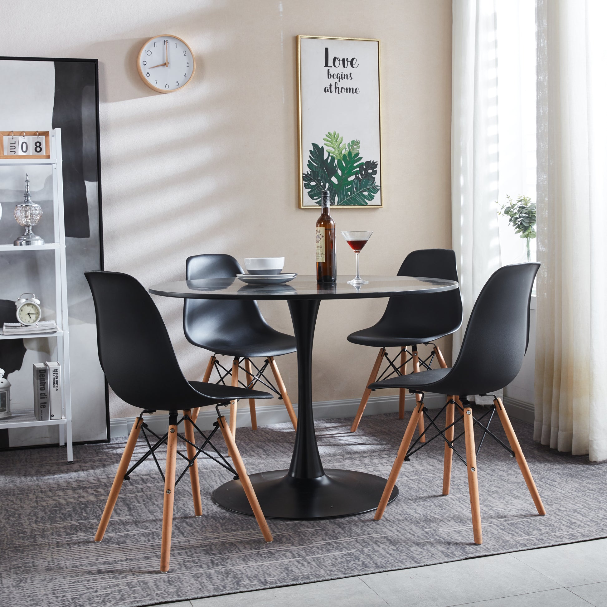 Dining Room,Living Room Chair,Set Of 2,Black Natural Black Plastic