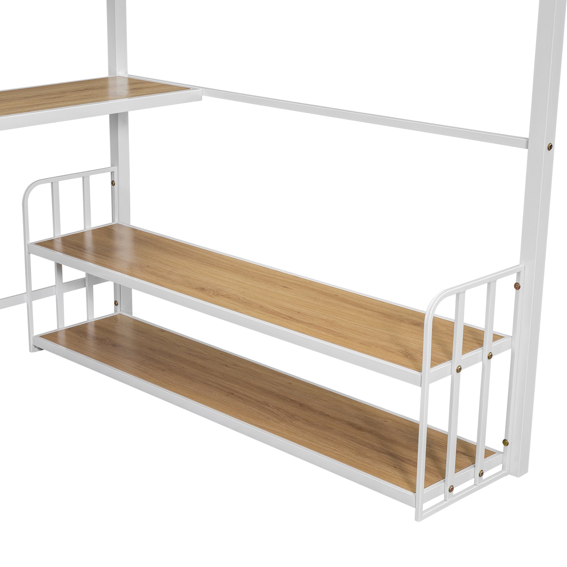 Full Size Metal Loft Bed With Desk, Storage Shelves And Charging Station, White Box Spring Not Required Full White Metal Mdf Metal