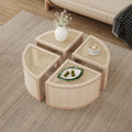 Round To Square Block Modular Coffee Table Light Natural Rattan With Storage 4 Piece Light Natural Rubber Wood