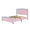 Full Size Upholstered Platform Bed With Curve Shaped And Height Adjustbale Headboard,Led Light Strips,Pink Full Pink Upholstered