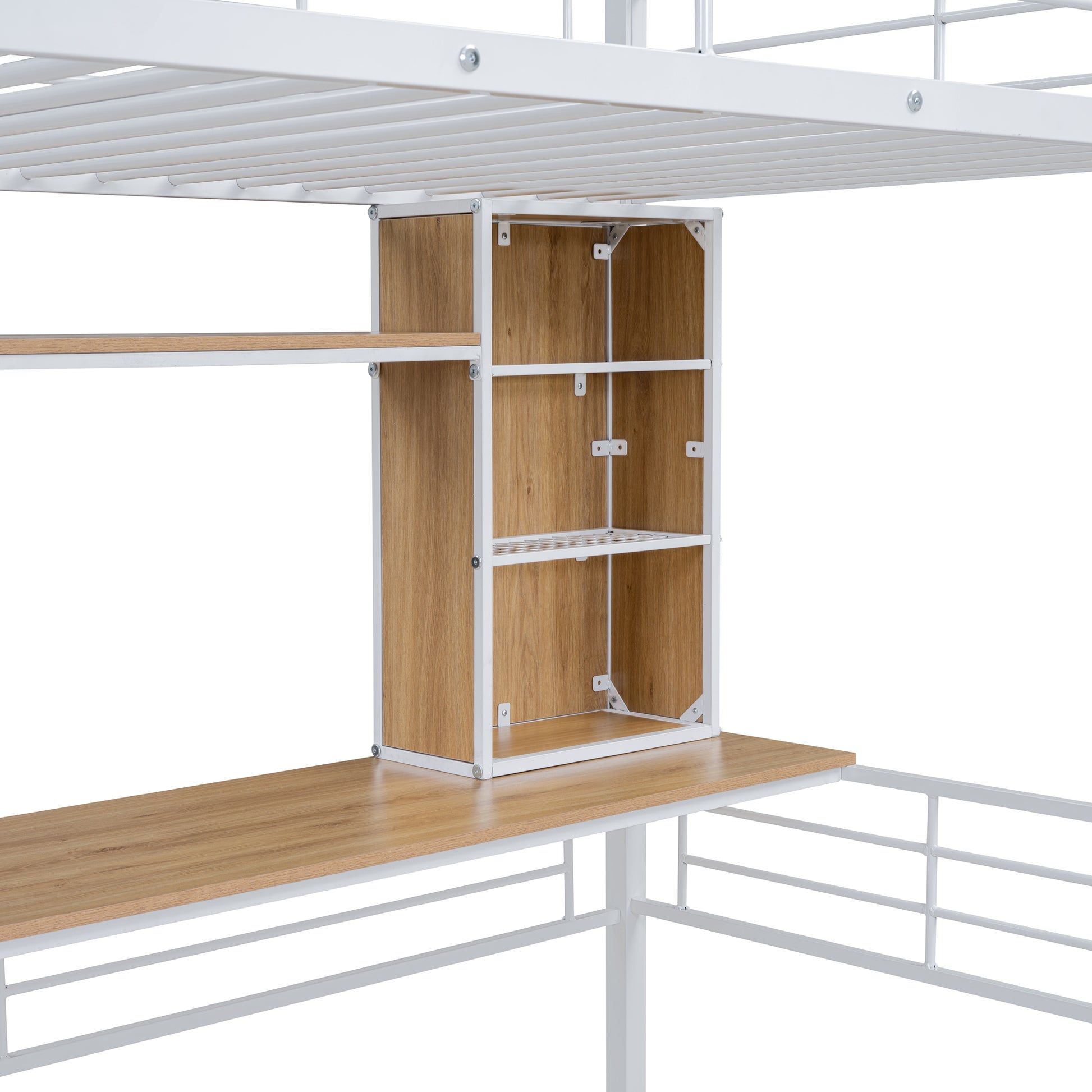 Twin Size Loft Bed With Desk And Shelfloft Bed With Ladder,Twin,White Twin White Metal