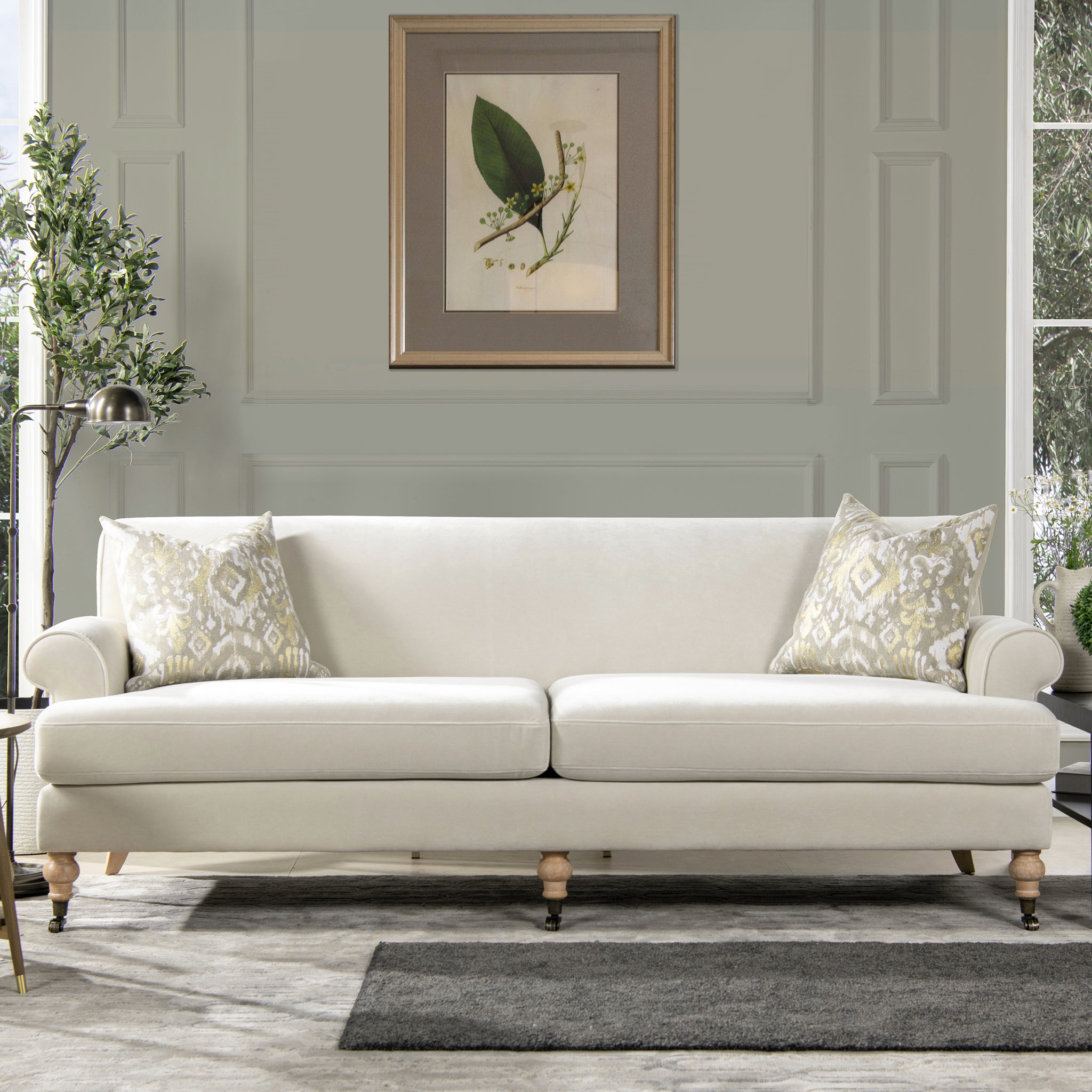 Alana 88" Lawson Two Cushion Tightback Sofa, French Beige Performance Velvet Beige Foam Velvet 3 Seat