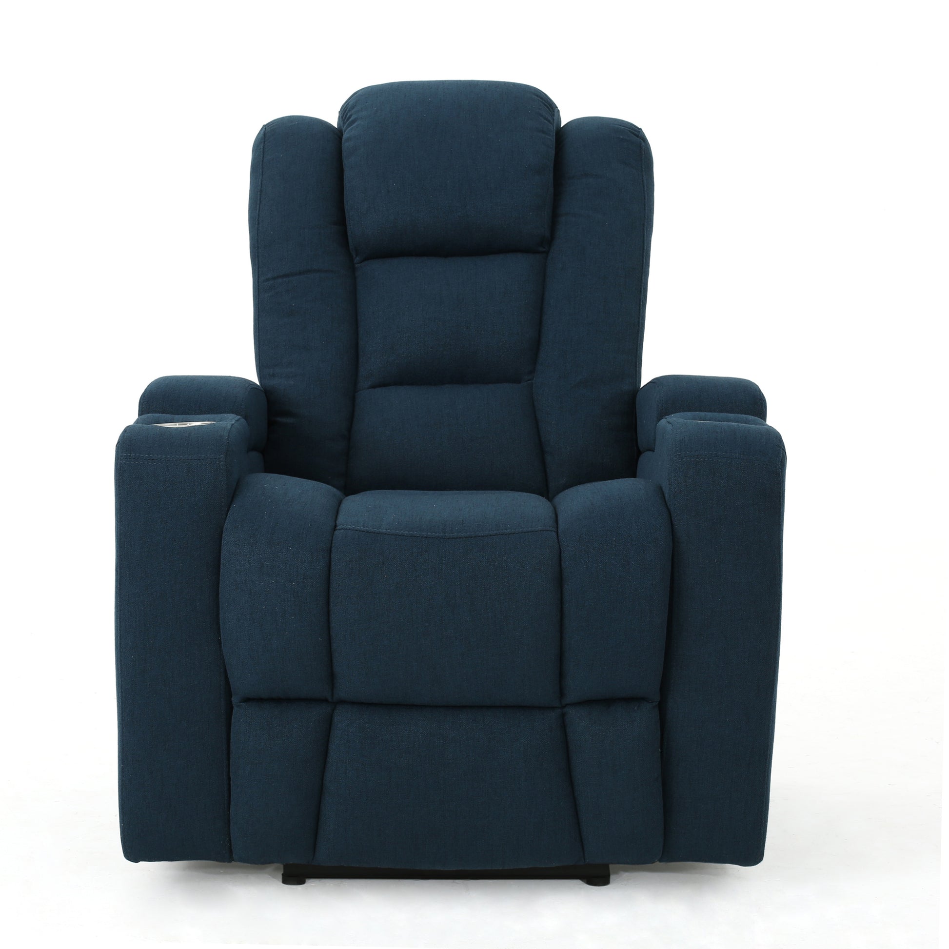 33" Wide Power Standard Recliner Chair With Arm Storage With Usb Navy Blue Fabric