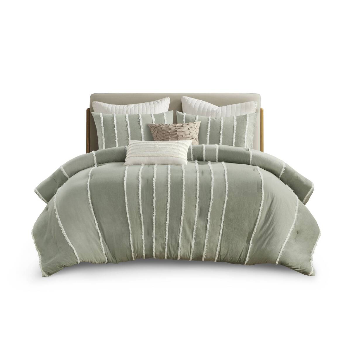 3 Piece Striped Cotton Comforter Set Sage Full Queen Sage Cotton