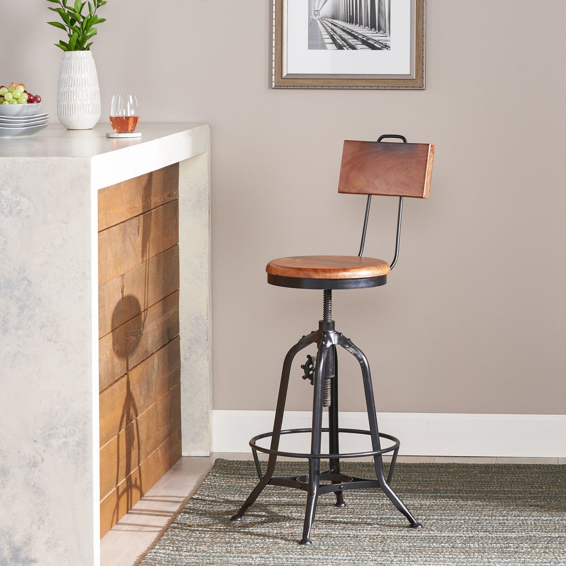 Bar Stool Natural Black Mdf Metal