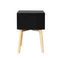 Side Table,Bedside Table With 2 Drawers And Rubber Wood Legs, Mid Century Modern Storage Cabinet For Bedroom Living Room, Black Black Mdf